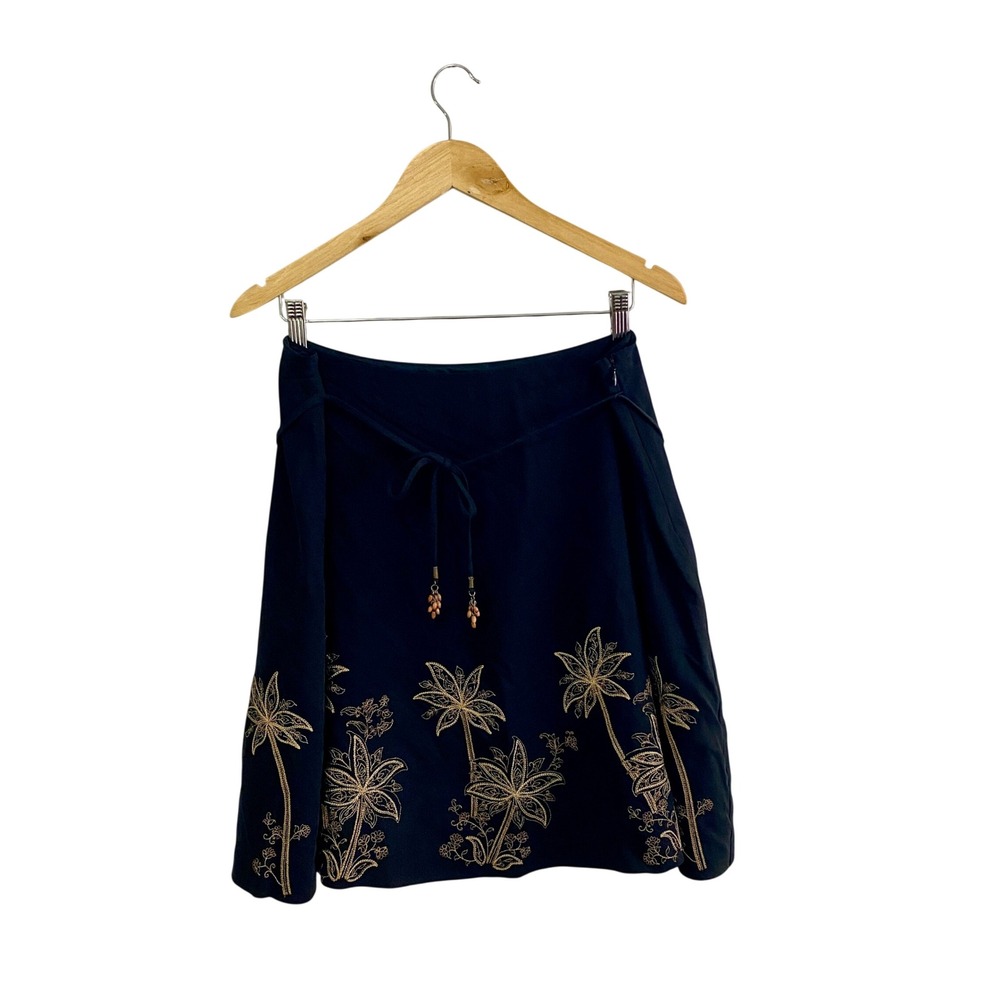 Vintage Tommy Bahama Y2K 100% Silk Embroidered Palm Tree Skirt Black Gold Sz‎ 16